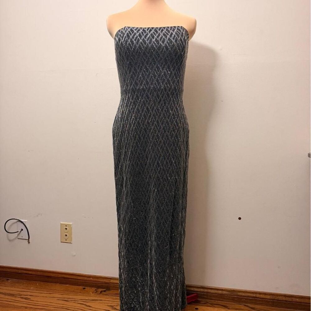 Vintage Gunne Sax Jessica McClintock Silver Metallic Strapless Gown Size 9